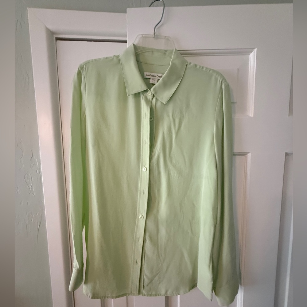 Coldwater Creek Light Green Silk Button-Up Shirt